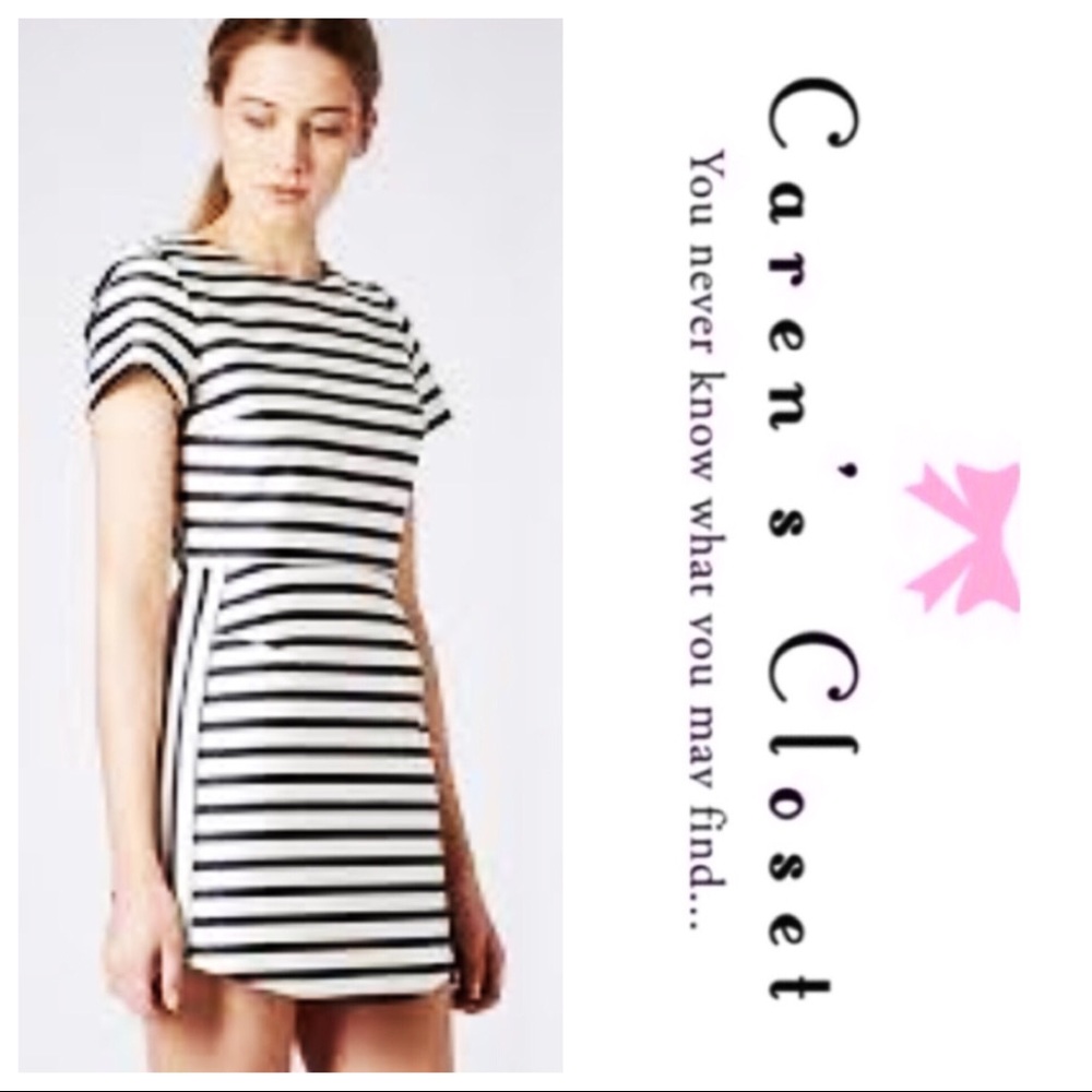 NWOT Top Shop Navy & Cream Satin Stripe Mini Dress - Picture 1 of 8